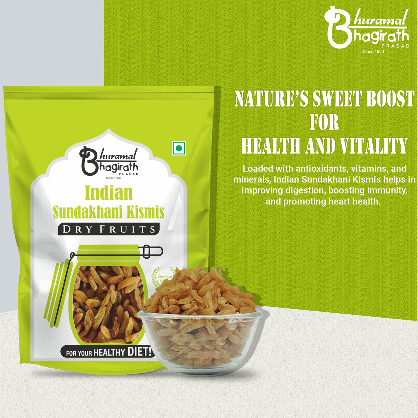 Buy Premium Indian Sundakhani Kismis (Raisins) – Natural Dry Fruits for Health & Taste | Bhuramal Bhagirath